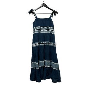 Carolina K Iris Midi Dress Tie Strap Geometric Triangle Applique Square Small